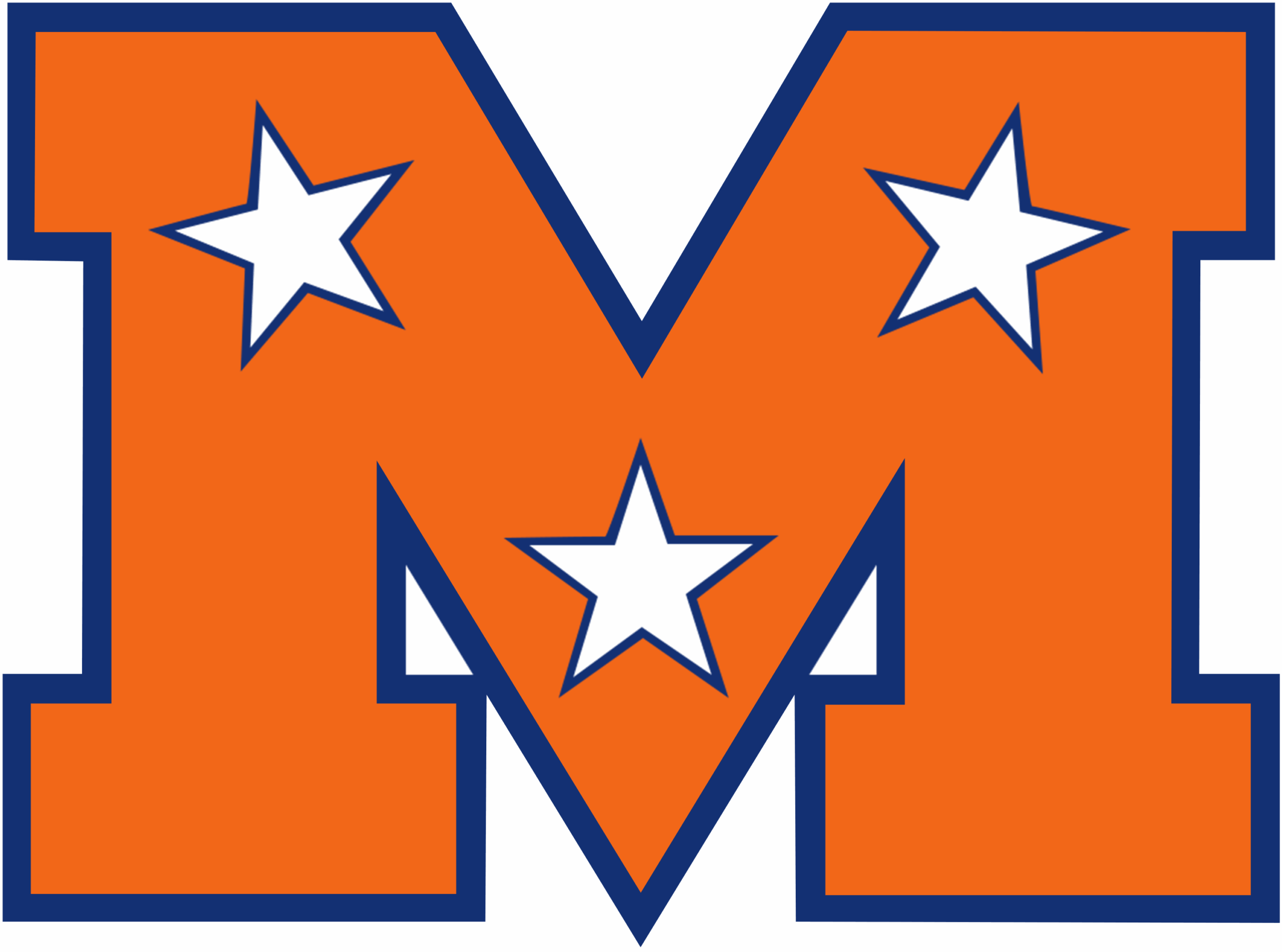 Orange Mojo M with Blue outline